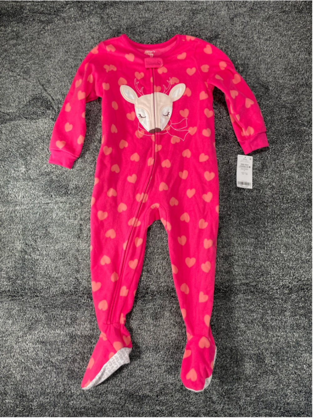 Baby Girl Carter's Pink Heart Print Footie Pajamas 24 Months Fleece Winter